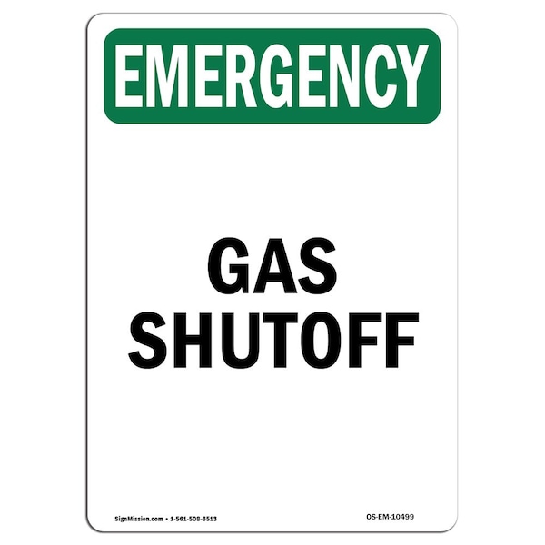 Signmission OSHA EMERGENCY, 7" Height, Decal, Portrait, Gas Shutoff OS-EM-D-57-V-10499 - main